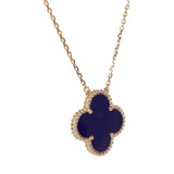 Van Cleef & Arpels Vintage Alhambra Motif Pendant Necklace Blue Sevres 18K Yellow Gold