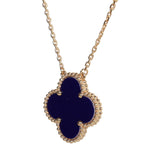 Van Cleef & Arpels Vintage Alhambra Motif Pendant Necklace Blue Sevres 18K Yellow Gold