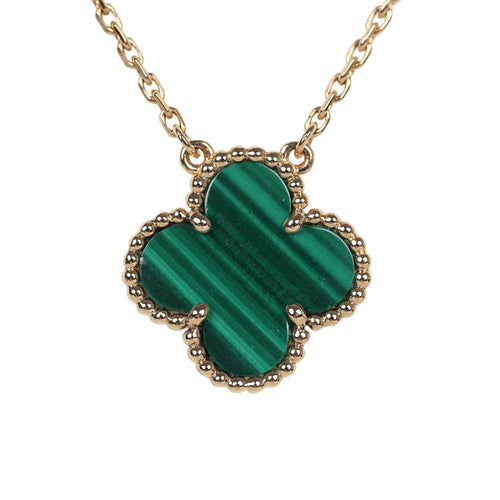 Van Cleef & Arpels Vintage Alhambra Motif Pendant Necklace Malachite 18K Yellow Gold