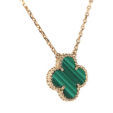 Van Cleef & Arpels Vintage Alhambra Motif Pendant Necklace Malachite 18K Yellow Gold