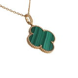 Van Cleef & Arpels Vintage Alhambra Motif Pendant Necklace Malachite 18K Yellow Gold
