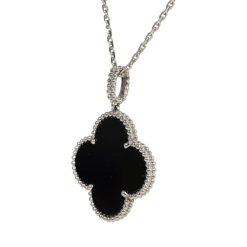 Pre-owned Van Cleef & Arpels Magic Alhambra Long Necklace 1 Motif Onyx 18K White Gold Hardware