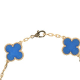 Van Cleef & Arpels Vintage Alhambra 10 Motif Necklace Blue Agate 18K Yellow Gold Hardware