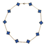 Van Cleef & Arpels Vintage Alhambra 10 Motif Necklace Blue Agate 18K Yellow Gold Hardware