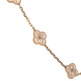 Van Cleef & Arpels Vintage Alhambra 10 Motif Necklace 18K Hammered Rose Gold Hardware