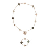 Van Cleef & Arpels Magic Alhambra Transformable 15 Motif Necklace White and Grey MOP 18K Rose Gold Guilloche