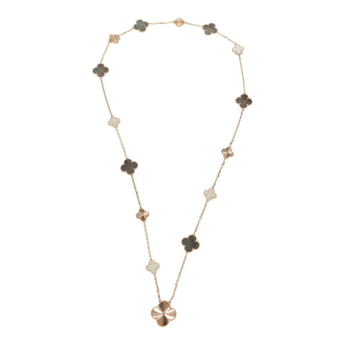 Van Cleef & Arpels Magic Alhambra Transformable 15 Motif Necklace White and Grey MOP 18K Rose Gold Guilloche