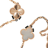 Van Cleef & Arpels Magic Alhambra Transformable 15 Motif Necklace White and Grey MOP 18K Rose Gold Guilloche