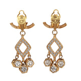 Vintage Chanel 24K Gold Plated Textured CC and Rhinestone Chandelier Clip Earrings