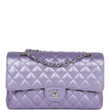 Chanel Medium Classic Double Flap Bag Purple Metallic Lambskin Silver Hardware
