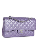 Chanel Medium Classic Double Flap Bag Purple Metallic Lambskin Silver Hardware
