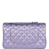 Chanel Medium Classic Double Flap Bag Purple Metallic Lambskin Silver Hardware