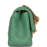 Chanel Pearl Crush Mini Square Flap Bag Dark Green Lambskin Antique Gold Hardware