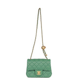Chanel Pearl Crush Mini Square Flap Bag Dark Green Lambskin Antique Gold Hardware
