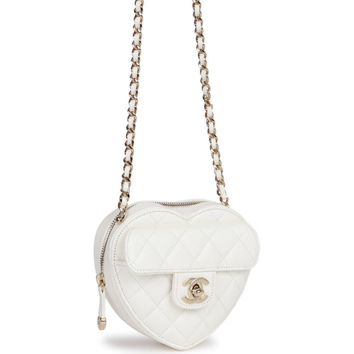 Chanel CC In Love Heart Clutch with Chain White Lambskin Light Gold Hardware