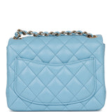 Chanel Mini Square Flap Bag Blue Lambskin Light Gold Hardware