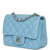 Chanel Mini Square Flap Bag Blue Lambskin Light Gold Hardware