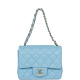 Chanel Mini Square Flap Bag Blue Lambskin Light Gold Hardware
