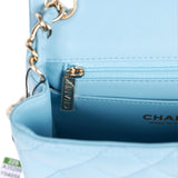 Chanel Mini Square Flap Bag Blue Lambskin Light Gold Hardware