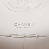 Pre-owned Chanel Medium Classic Double Flap Bag White, Black, and Pink Tweed Silver Hardware