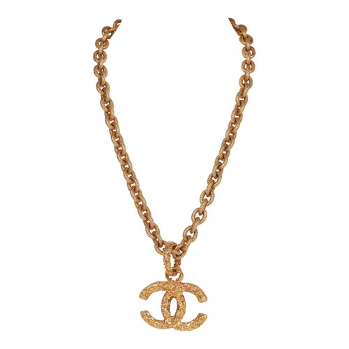 Vintage Chanel 24K Gold Plated Gold Lava CC Pendant Necklace