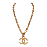 Vintage Chanel 24K Gold Plated Gold Lava CC Pendant Necklace