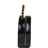 Vintage Chanel Round Vanity Bag Black and White Patent Leather Antique Gold Hardware