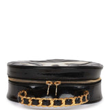 Vintage Chanel Round Vanity Bag Black and White Patent Leather Antique Gold Hardware