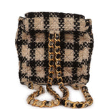 Vintage Chanel Duma Backpack Beige and Black Tweed Gold Hardware