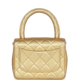Vintage Chanel Mini Top Handle Kelly Child Flap Bag Gold Metallic Lambskin Gold Hardware
