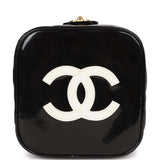 Vintage Chanel Vanity Heart Mirror Bag Black Patent Gold Hardware