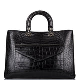 Pre-owned Christian Dior Diorissimo Pocket Tote Black Matte Alligator Silver Hardware
