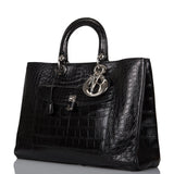 Pre-owned Christian Dior Diorissimo Pocket Tote Black Matte Alligator Silver Hardware