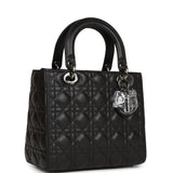 Christian Dior Medium Lady Dior Tote Black Lambskin Ruthenium Hardware