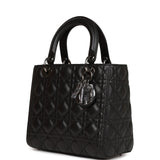 Christian Dior Medium Lady Dior Tote Black Lambskin Ruthenium Hardware