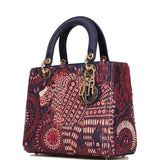 Christian Dior Medium Lady Dior Tote Navy Beaded Leather Gold Hardware