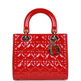 Christian Dior Medium Lady Dior Tote Red Patent Gold Hardware