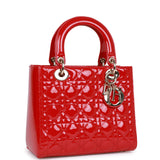 Christian Dior Medium Lady Dior Tote Red Patent Gold Hardware