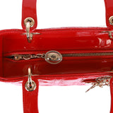 Christian Dior Medium Lady Dior Tote Red Patent Gold Hardware