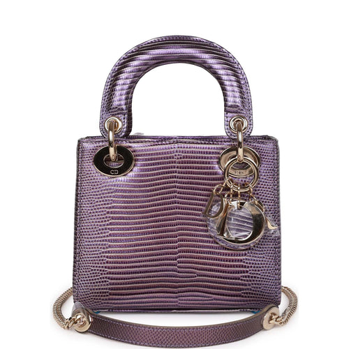 Christian Dior Mini Lady Dior Purple Iridescent Salvator Lizard Light Gold Hardware