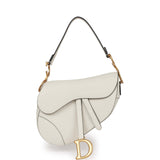 Pre-owned Christian Dior Saddle Bag White Grained Calfskin Gold Hardware