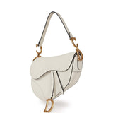 Pre-owned Christian Dior Saddle Bag White Grained Calfskin Gold Hardware