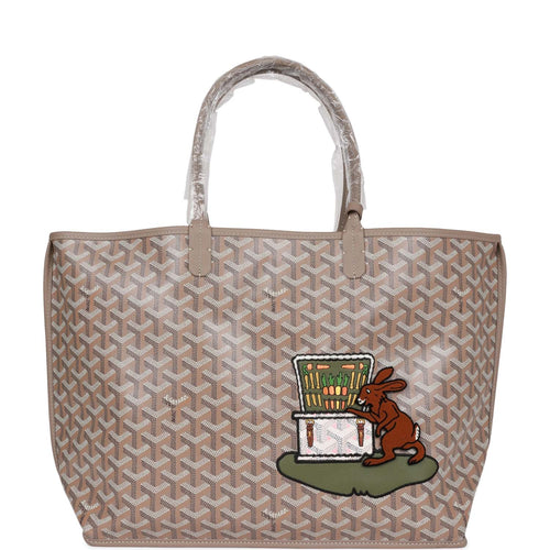 Goyard Goyardine Greige Anjou PM Embroidered Bunny Khaki Bag Palladium Hardware