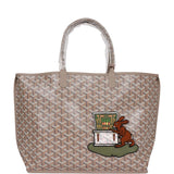 Goyard Goyardine Greige Anjou PM Embroidered Bunny Khaki Bag Palladium Hardware
