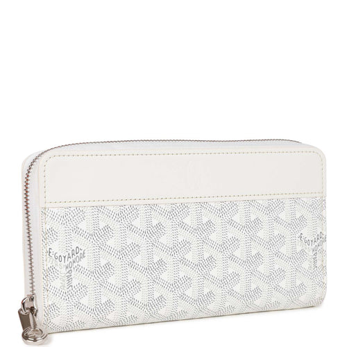 Goyard Goyardine White Matignon Wallet GM Palladium Hardware