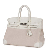 Pre-owned Hermes Birkin 35 White Gulliver and Toile H Palladium Hardware NO RESERVE!
