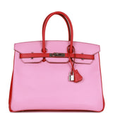 Pre-owned Hermes Special Order (HSS) Birkin 35 Bubblegum and Bougainvillea Epsom Palladium Hardware