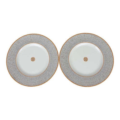 Hermes "Mosaique Au 24" Gold Porcelain Presentation Plate Set