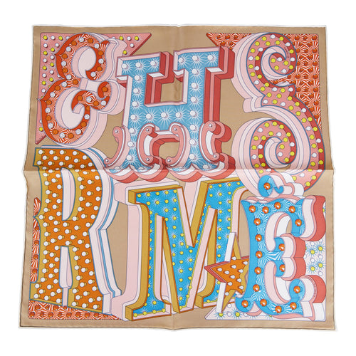Hermes "Gavroche Electrique" Beige Silk Pocket Square Scarf 45cm