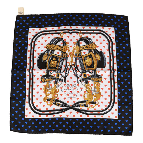 Hermes "Brides de Gala Love" Black Silk Pocket Square Scarf 45cm